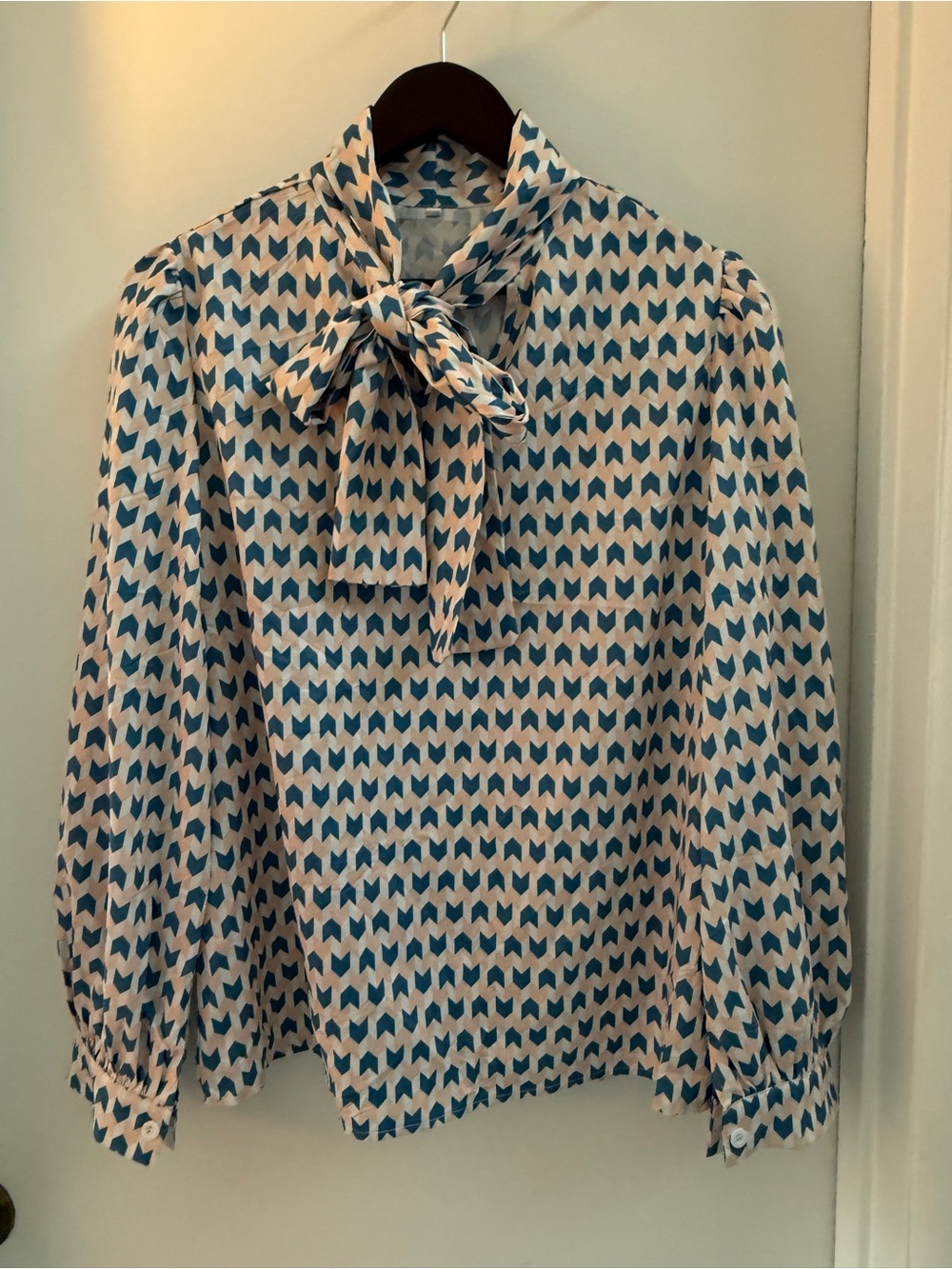 Geo Print Bow Tie Blouse NWOT